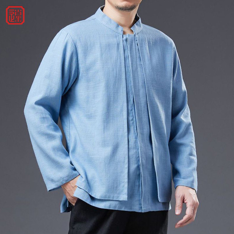 中式立领假两件汉服衬衫春秋外套