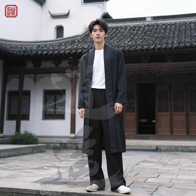 夏季男汉服纯黑薄纱防晒开衫