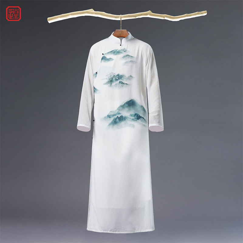 薄款中国风印花汉服古风斜襟长衫