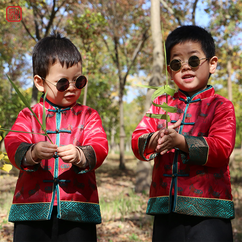 春季男童唐装2025新款周岁礼服男宝宝中式汉服红色中国风儿童棉袄