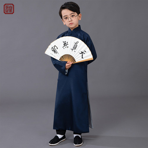 儿童民国风长衫大褂朗诵舞台演出服学生中国风长袍马褂男童相声服 - 封面