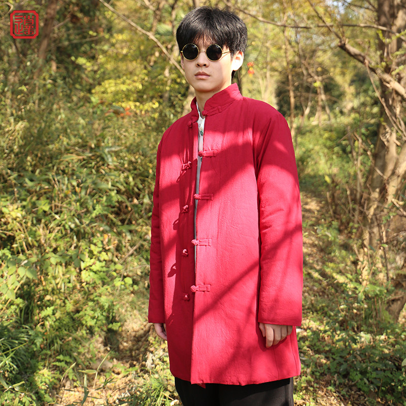 新中式国风棉袄男大码复古盘扣棉衣棉麻唐装2025冬季中长款棉服