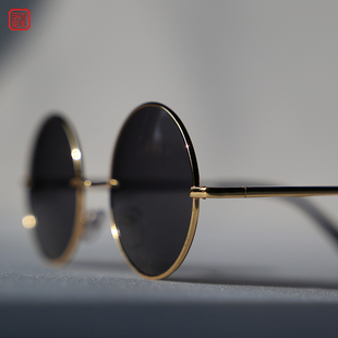 复古小圆框眼镜黑色墨镜圆形太阳镜男女经典眼镜金框平光镜