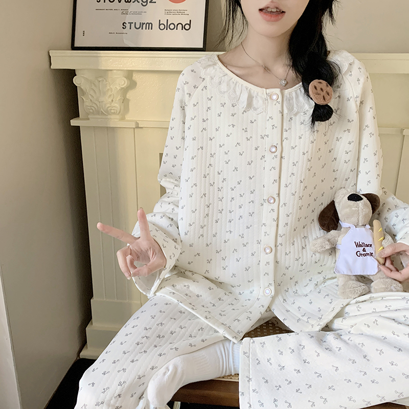韩版甜美樱桃睡衣女加厚保暖套装