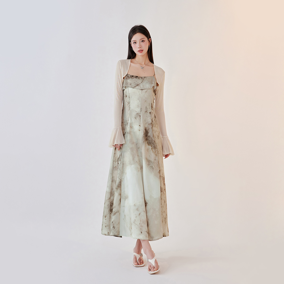 国风水墨扎染印花收腰A字版型吊带裙两件套怎么样,好用不?