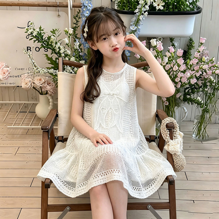 女童夏装白色蕾丝公主裙两件套