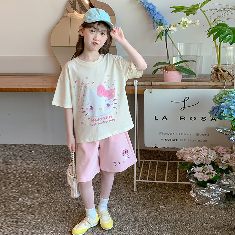 女童夏套装2025新款洋气时髦中大童纯棉短袖T恤儿童夏季潮酷穿搭