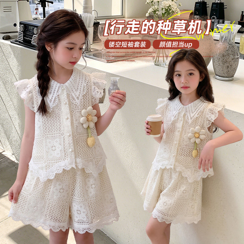 女童夏季小雏菊蕾丝薄款两件套