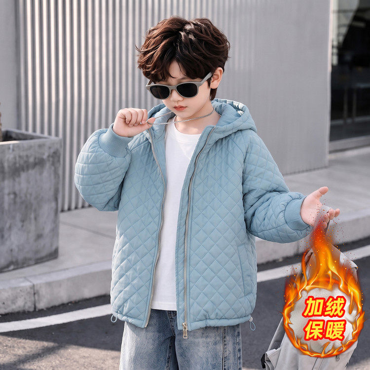 男女童菱格连帽加厚保暖棉服