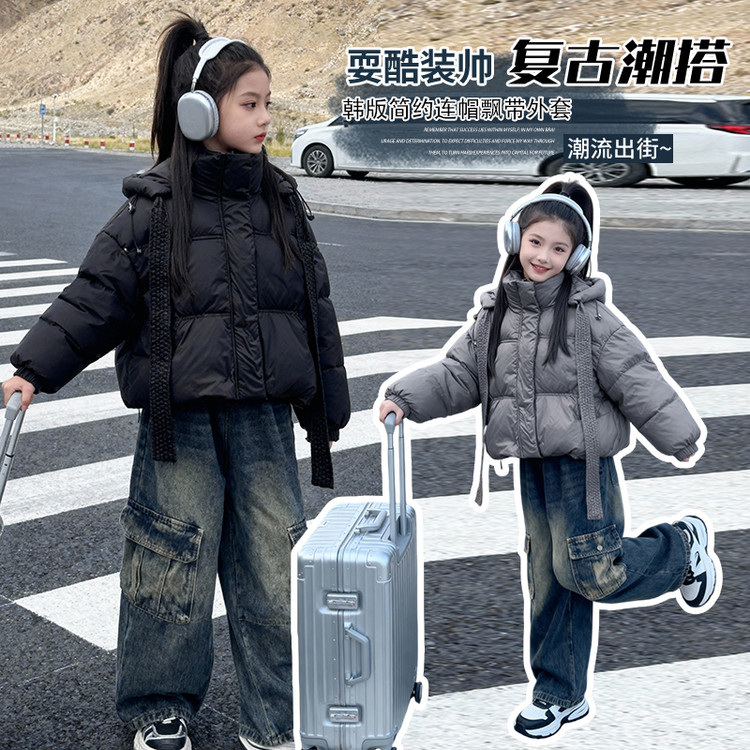 女童连帽面包服棉服2025冬季新款