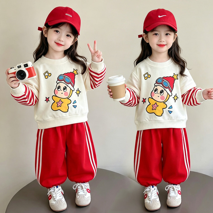 女童春季纯棉星星人卫衣2件套