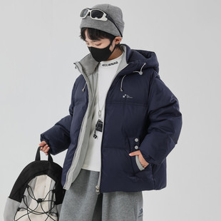 休闲风男士羽绒服冬季加厚保暖连帽面包服藏青色外套