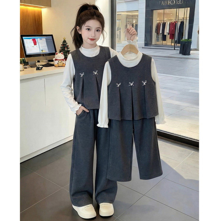 女童休闲套装春季洋气蝴蝶结背心打底衫阔腿裤三件套,童装/婴儿装/亲子装,套装,淘宝优惠券,粉丝福利购,淘宝优惠卷