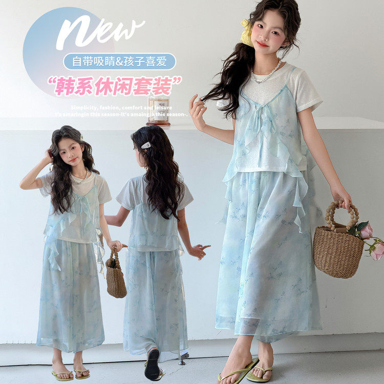 韩版女童夏季蝴蝶结3件套