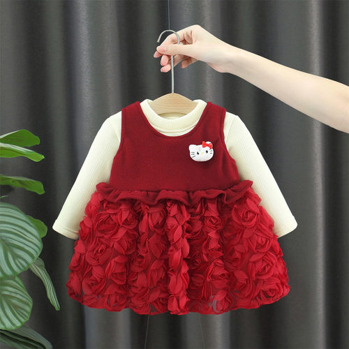 女童红色凯蒂猫蛋糕礼服两件套