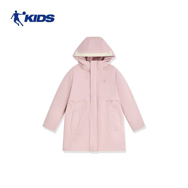 乔丹女童羽绒服中长款连帽保暖加绒加厚大童儿童梭织外套T9512698
