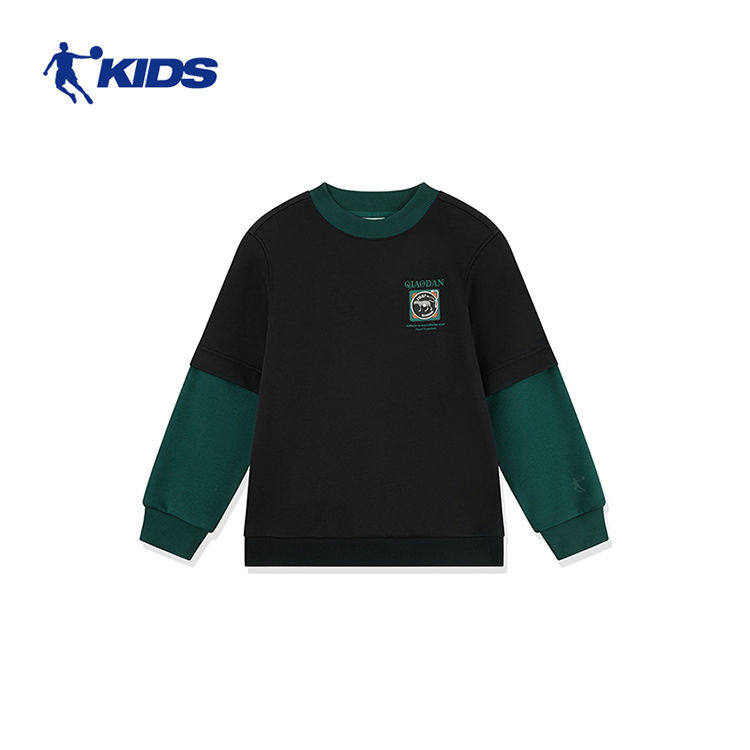 乔丹儿童卫衣圆领2024秋冬新款加绒加厚大童男童套头上衣T8445102