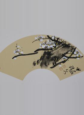 著名画家曾靖国画梅花定制现场纯手绘扇面孤品办公室客厅装饰挂画