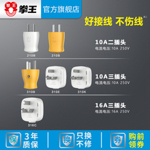 拳王插头三角二两脚插头空调10a16a大功率工程家用电源插座不带线