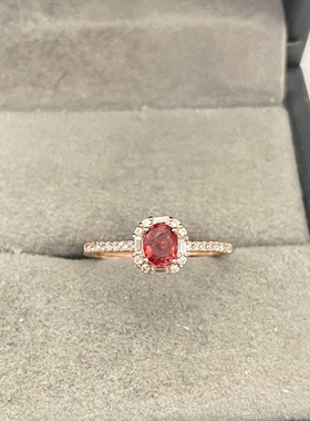 出口日本纯银玫瑰金天然红色蓝宝石开口戒镶金品质全净体0.56克拉