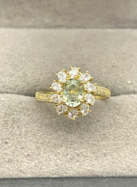 出口日本纯银镀金天然绿碧玺开口戒指镶金品质全净体1.07克拉