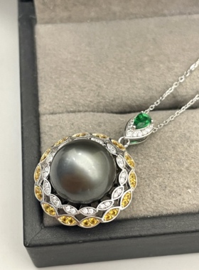 出口日本纯银镀铂金超大点位13.1mm近正圆微微瑕天然海水大溪地坠