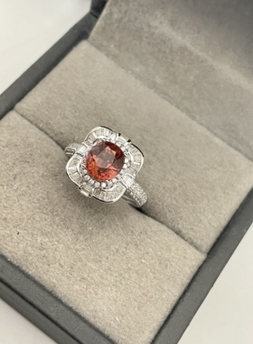 出口日本纯银镀铂金天然碧玺开口戒指孤品镶金品质全净体2.97克拉