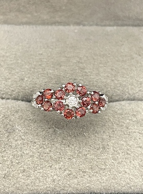 出口日本纯银镀铂金天然石榴石开口戒指孤品宝石级全净体3.50克拉