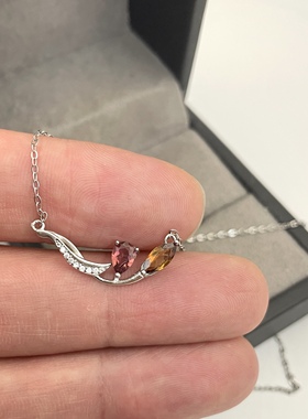 出口日本纯银镀铂金天然彩色碧玺项链宝石级全净体1.15克拉