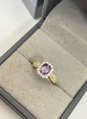 出口日本纯银镀铂金天然缅甸尖晶石开口戒指镶金品质全净1.85克拉