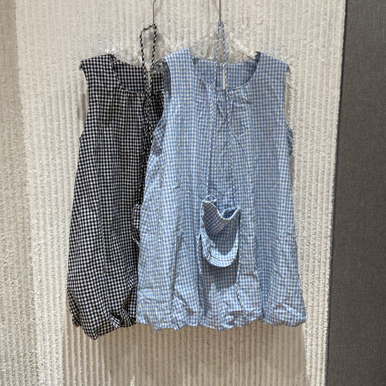 欧洲站2026夏季新款圆领荷叶边格子娃娃衫无袖百搭减龄衬衫女5520