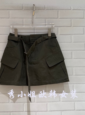 欧洲站2026夏新款工装风A字半身裙女高腰显瘦腰带短裙百搭89250