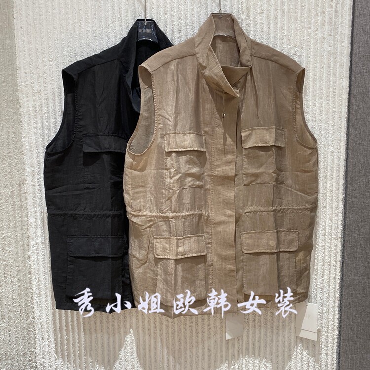 欧洲站2026夏新款工装风多口袋马甲女无袖收腰显瘦背心2687