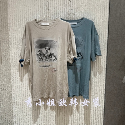 欧洲站2026夏新款复古卡通印花短袖T恤女宽松百搭圆领上衣33068