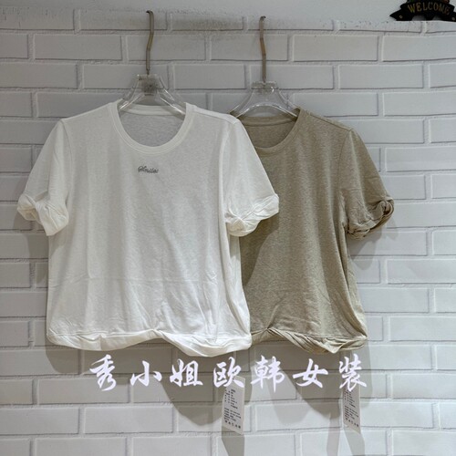 欧洲站2026夏新款简约短袖T恤女圆领宽松百搭上衣小众设计感2333