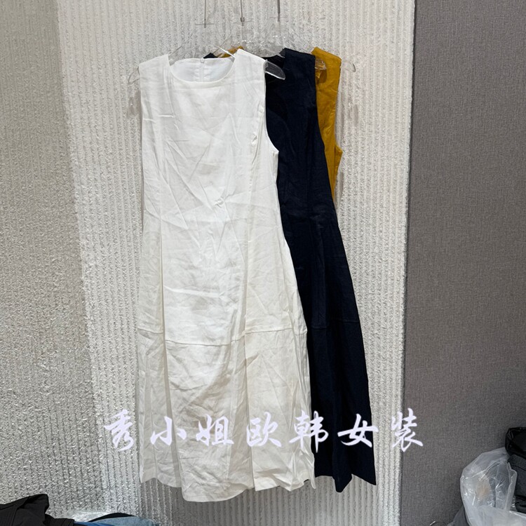 欧洲站2026夏季新款净版圆领无袖侧口袋连衣裙女背心裙050708
