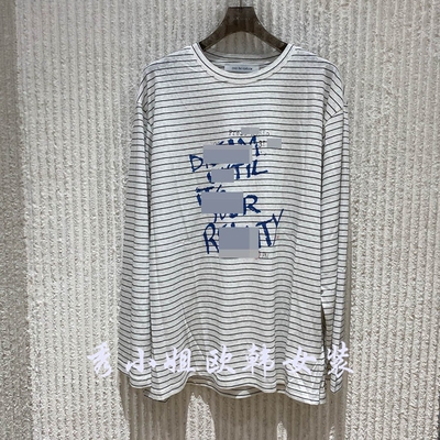 欧洲站2026夏季新款圆领字母印花条纹长袖T恤女宽松百搭上衣70775