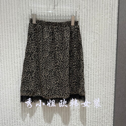 欧洲站2026夏新款复古豹纹风蕾丝A字半身裙女短裙松紧腰裙子60509