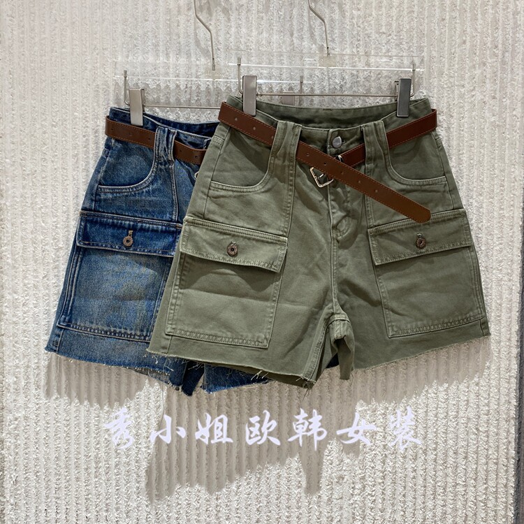 欧洲站2026夏新款工装风高腰多口袋短裤女显瘦腰带休闲裤82845