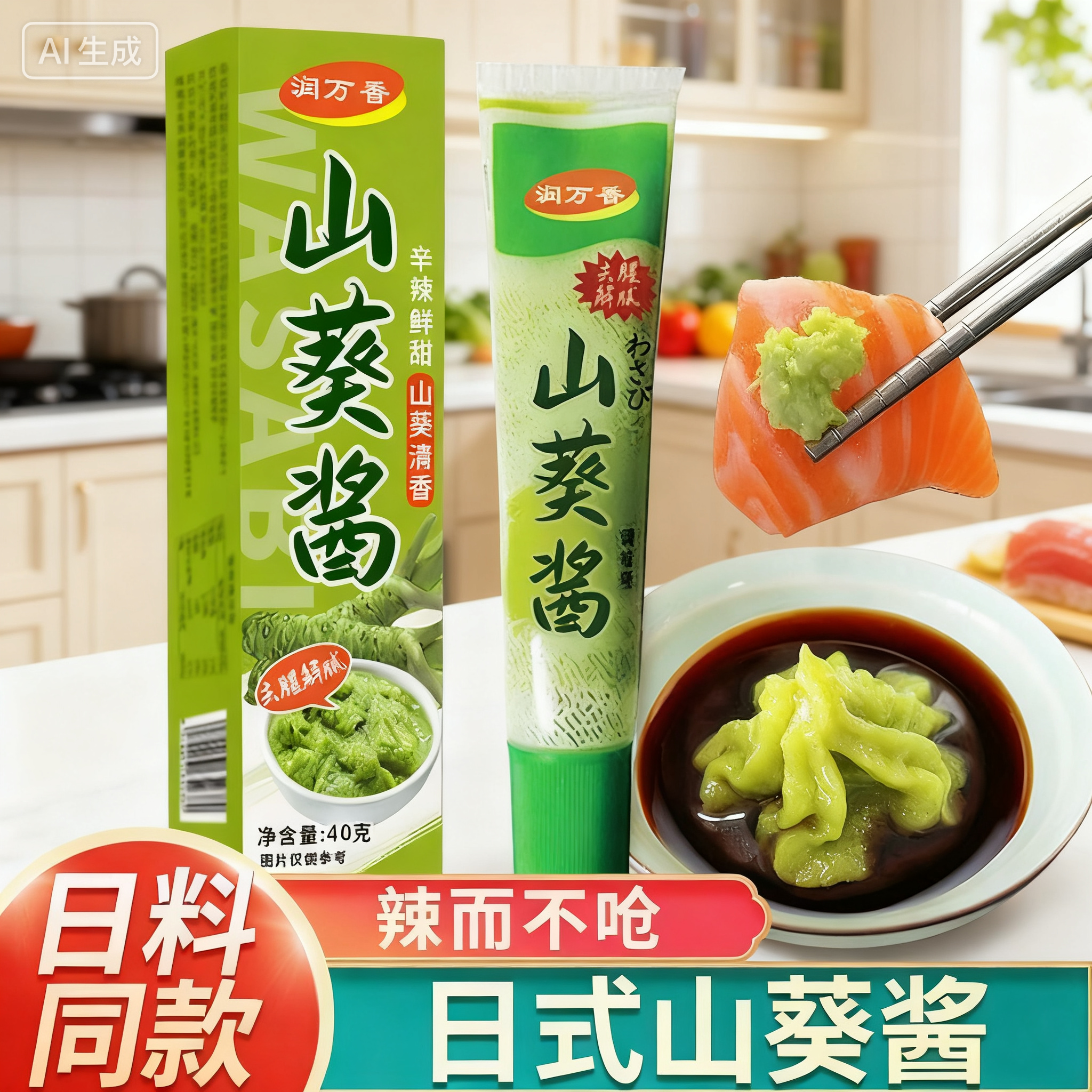 山葵酱青芥末刺身日式料理蘸酱寿司生鲜蘸料辣根家用食材调味酱