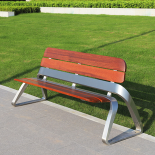 不锈钢公园椅户外塑木椅子靠背菠萝格实木园区休闲椅小区室外坐凳