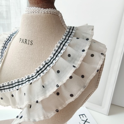 【1036】宽缩褶欧根纱花边波点格子DIY手工双层服装鞋帽发饰辅料