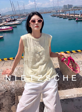 尼采 官方直营｜浮蝶｜干爽凉感蕾丝连袖T恤显瘦精致女装 71702