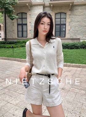 尼采 官方直营｜马德里｜经典翻领 刺绣镂空针织衫女装开衫26176