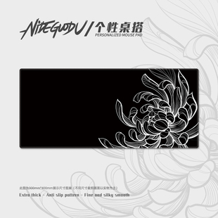 mouse 简约花键盘桌垫超大极简风鼠标垫黑花滑鼠垫子flower tag