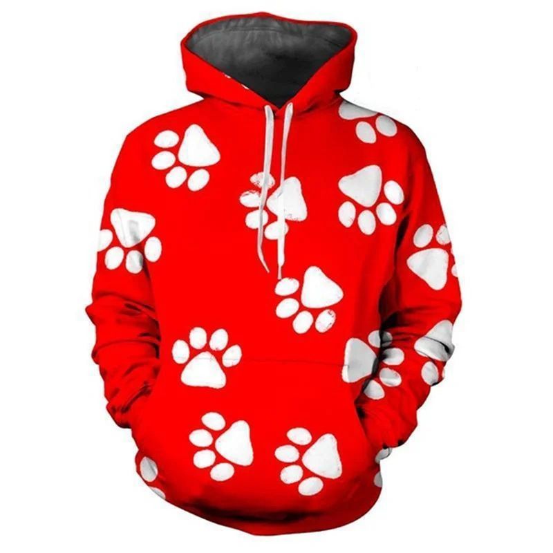 狗狗可爱爪印3D印花连帽套头卫衣