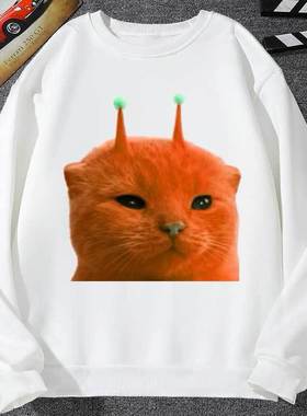 绿色外星猫表情包卫衣男外套女地球喵喵教meme恶搞彩色猫学生衣服