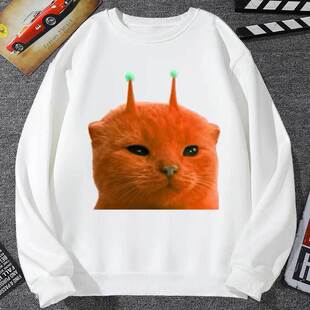 绿色外星猫表情包卫衣男外套女地球喵喵教meme恶搞彩色猫学生衣服