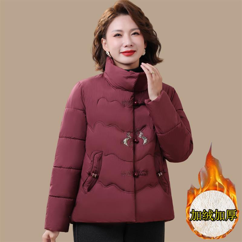 中年妈妈冬装加绒棉衣洋气加厚外套新款中老年女冬季时尚保暖棉服