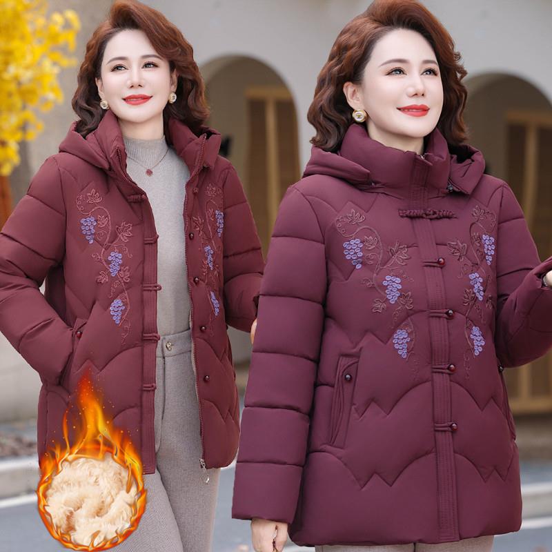 新中式妈妈冬装棉服加绒外套国风新款棉袄中老年女装洋气加厚棉衣